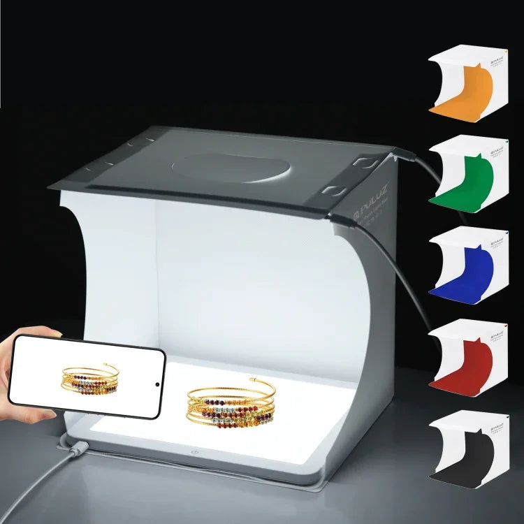 PULUZ Mini Panneau Éclairage LED Sans Ombre pour Photographie + Boîte de Studio Photo, Matériau Acrylique, Zone Éclairage 20 cm x 20 cm, 2 LED de 20 cm + Éclairage sans ombre