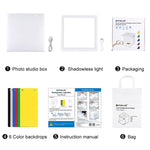 PULUZ Mini Panneau Éclairage LED Sans Ombre pour Photographie + Boîte de Studio Photo, Matériau Acrylique, Zone Éclairage 20 cm x 20 cm, 2 LED de 20 cm + Éclairage sans ombre