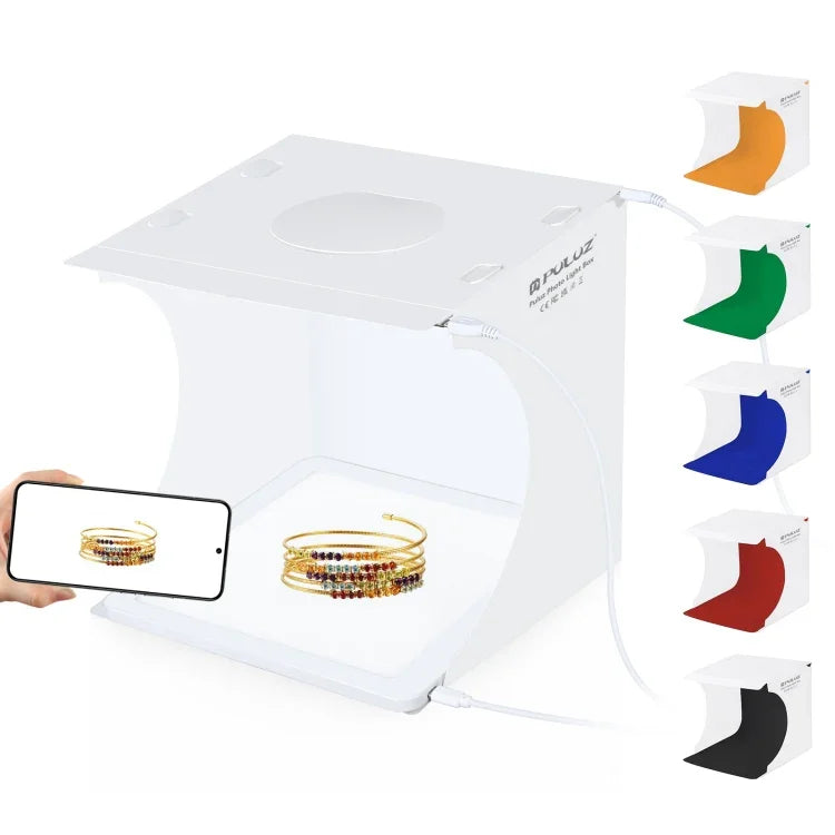 PULUZ Mini Panneau Éclairage LED Sans Ombre pour Photographie + Boîte de Studio Photo, Matériau Acrylique, Zone Éclairage 20 cm x 20 cm, 2 LED de 20 cm + Éclairage sans ombre