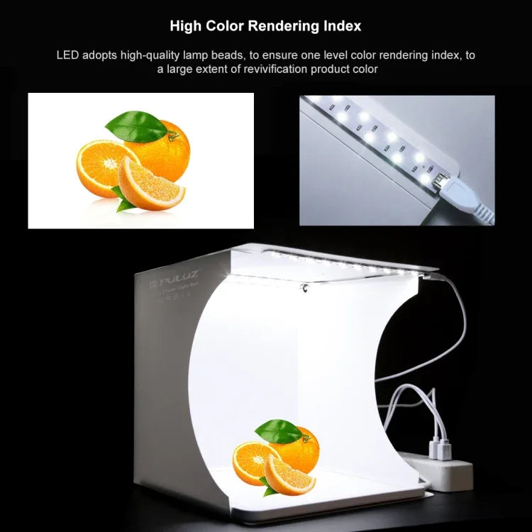 PULUZ Mini Panneau Éclairage LED Sans Ombre pour Photographie + Boîte de Studio Photo, Matériau Acrylique, Zone Éclairage 20 cm x 20 cm, 2 LED de 20 cm + Éclairage sans ombre