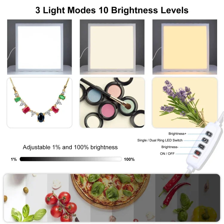 PULUZ 1000LM LED Acrylique Sans Polarité Dimming Sans Ombre avec Interrupteur pour Boîte de Studio Photo 40cm, Lumière (US), Lumière (UK), Lumière (EU)