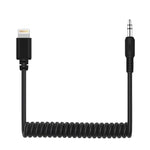 PULUZ Câble adaptateur audio microphone live 3,5mm TRRS mâle vers 8 broches mâle, câble à ressort pour iPhone, extension jusqu'à 100cm, 3,5mm mâle vers 8 broches
