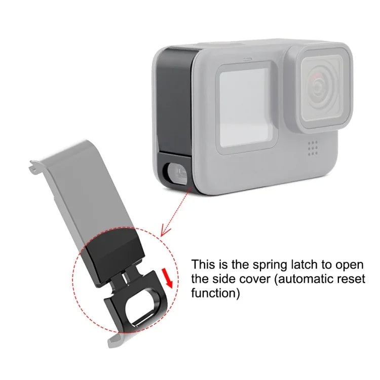 Cache latéral de batterie PULUZ en métal pour GoPro HERO13 Black /12 Black /11 Black /10 Black /9 Black, cache latéral en métal et plastique