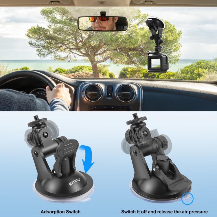 Support à ventouse pour voiture PULUZ avec vis, adaptateur pour trépied et sac de rangement pour GoPro, Insta360, DJI et autres caméras d'action.