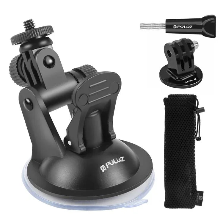 Support à ventouse pour voiture PULUZ avec vis, adaptateur pour trépied et sac de rangement pour GoPro, Insta360, DJI et autres caméras d'action.