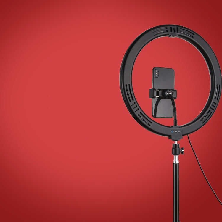 PULUZ Lumières vidéo LED anneau incurvé surface USB 11,8 pouces 30cm 10 modes 8 couleurs RGBW, gradable, pour vlogging, photographie, avec tête de trépied à rotule et pince téléphone, contrôle par bouton 11,8 pouces