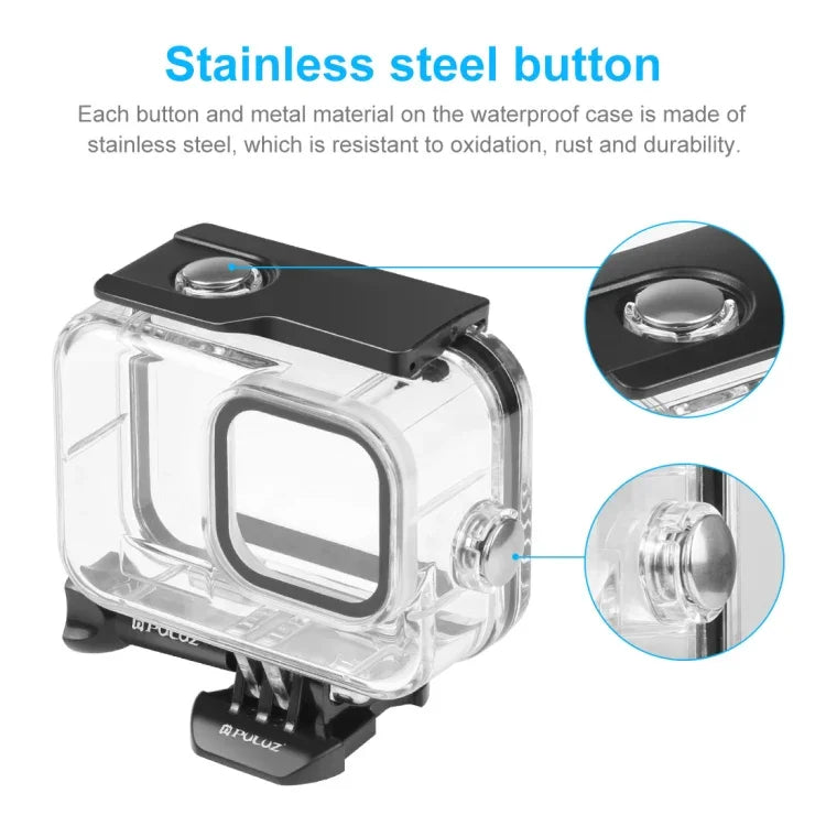 Boîtier étanche PULUZ 60 m avec boucle, fixation basique et vis pour GoPro HERO13 Black /12 Black /11 Black /10 Black /9 Black, et pour GoPro HERO9 Black.