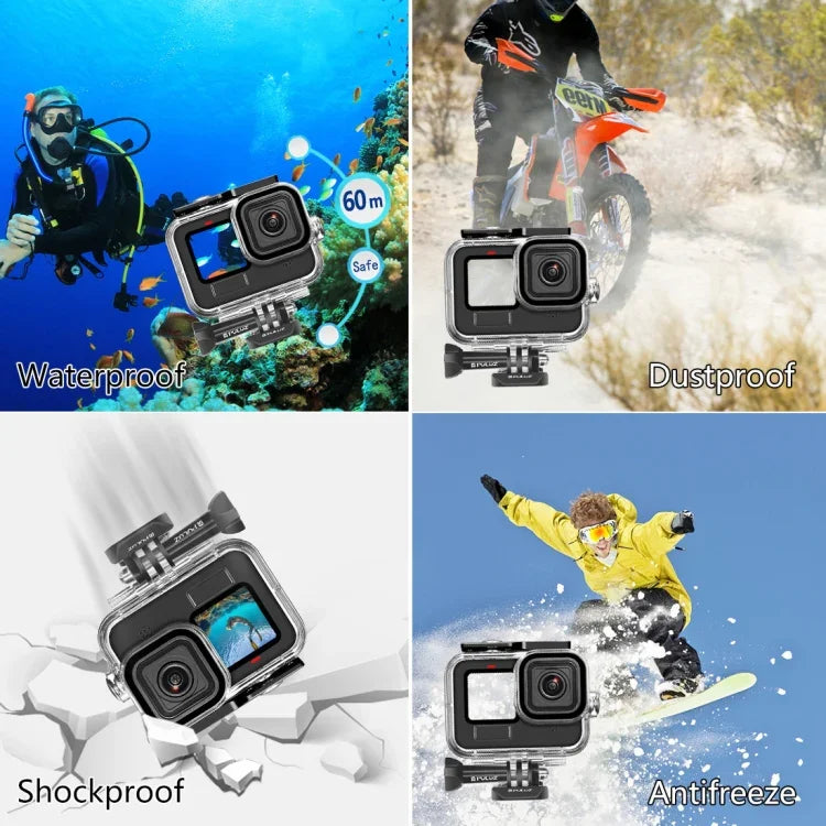 Boîtier étanche PULUZ 60 m avec boucle, fixation basique et vis pour GoPro HERO13 Black /12 Black /11 Black /10 Black /9 Black, et pour GoPro HERO9 Black.