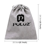 Sac de rangement PULUZ avec cordon de maintien pour accessoires GoPro, Insta360, DJI et autres caméras d'action ; sac en flanelle (24,5 cm x 20,5 cm) ; sac en filet de nylon (21,5 cm x 15,5 cm).