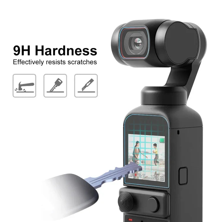 Protection d'objectif en verre trempé HD 2.5D PULUZ 9H + film protecteur d'écran pour DJI OSMO Pocket 2
