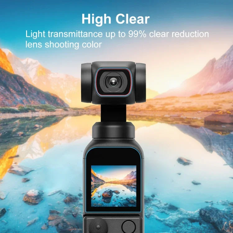Protection d'objectif en verre trempé HD 2.5D PULUZ 9H + film protecteur d'écran pour DJI OSMO Pocket 2