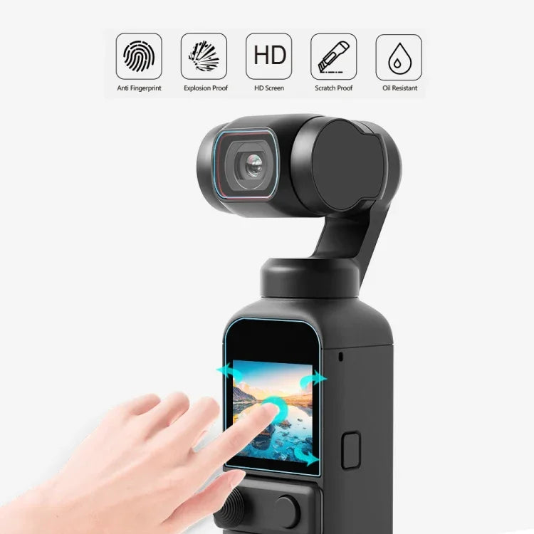 Protection d'objectif en verre trempé HD 2.5D PULUZ 9H + film protecteur d'écran pour DJI OSMO Pocket 2