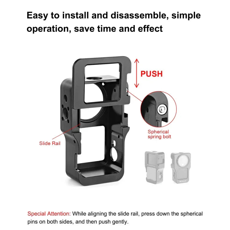 Cage PULUZ en alliage d'aluminium CNC pour DJI Action 2, Cage en aluminium (noir), Cage en aluminium (couleur titane)