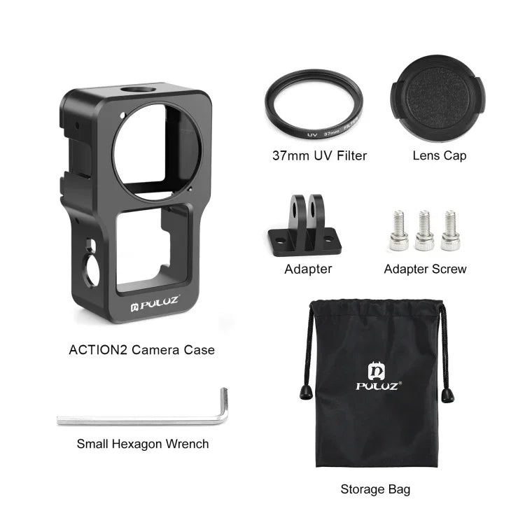 Cage PULUZ en alliage d'aluminium CNC pour DJI Action 2, Cage en aluminium (noir), Cage en aluminium (couleur titane)