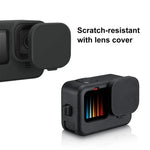 Étui de protection en silicone PULUZ pour GoPro HERO12 Black / 11 Black / 10 Black / 9 Black + cache latéral en POM avec dragonne et cache-objectif, pour GoPro HERO12 Black.