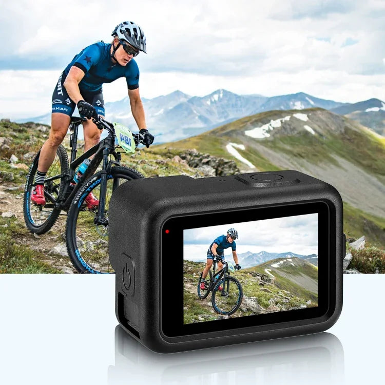 Étui de protection en silicone PULUZ pour GoPro HERO12 Black / 11 Black / 10 Black / 9 Black + cache latéral en POM avec dragonne et cache-objectif, pour GoPro HERO12 Black.
