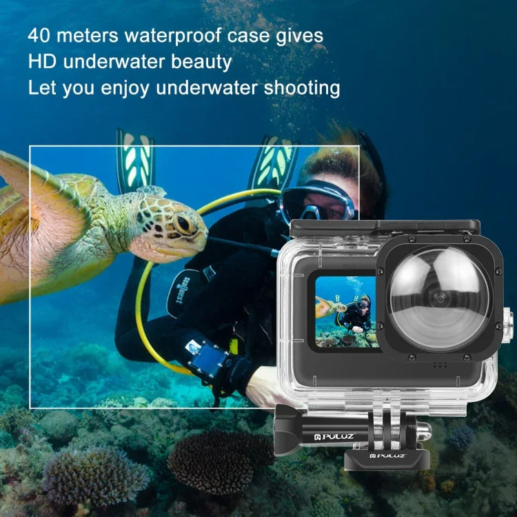 Boîtier étanche PULUZ 40 m avec boucle, fixation basique et vis pour GoPro HERO12 Black / 11 Black / 11 Black Mini / 10 Black / 9 Black Max Lens Mod, compatible avec GoPro Hero11 Black / HERO10 Black