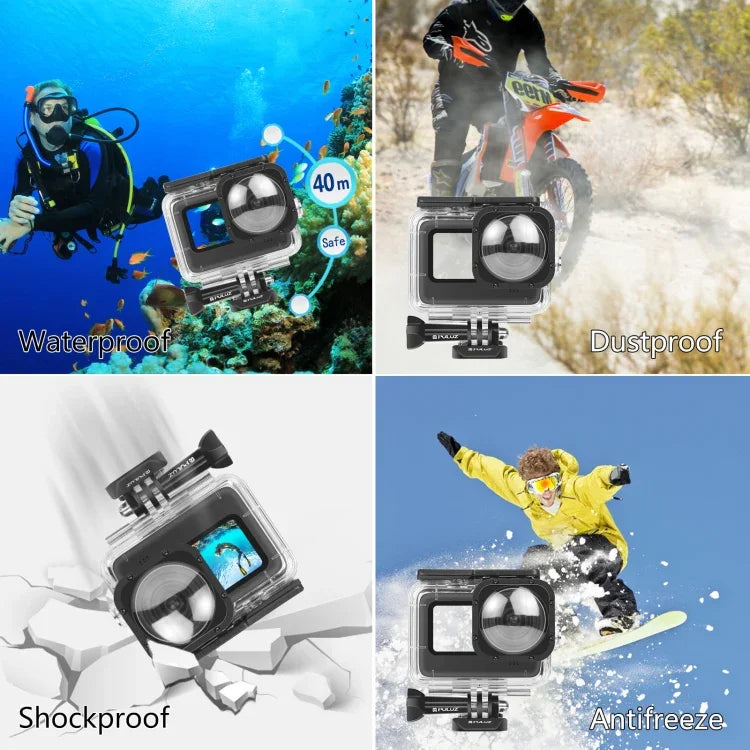 Boîtier étanche PULUZ 40 m avec boucle, fixation basique et vis pour GoPro HERO12 Black / 11 Black / 11 Black Mini / 10 Black / 9 Black Max Lens Mod, compatible avec GoPro Hero11 Black / HERO10 Black