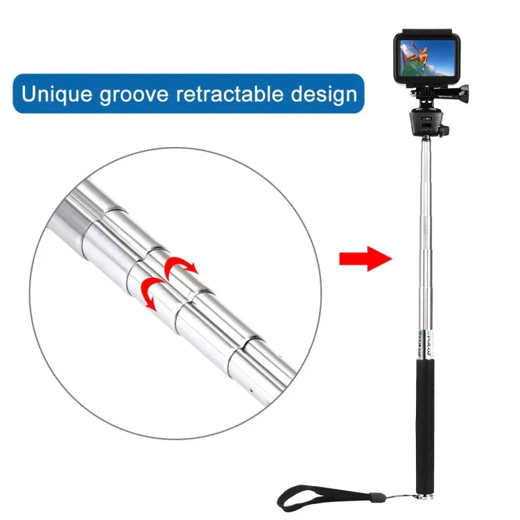 Monopode selfie extensible PULUZ pour GoPro, Insta360, DJI et autres caméras d'action, longueur : 22,5-80 cm ou 22,5-100 cm