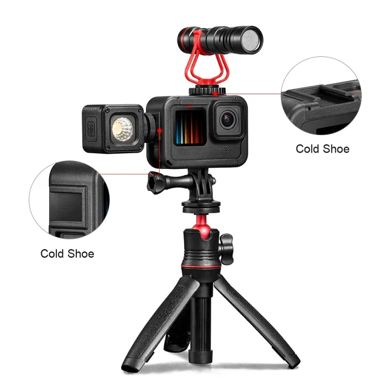 Support de cadre PA rechargeable PULUZ avec emplacement pour griffe porte-accessoires pour GoPro HERO13 Black /12 Black /11 Black /11 Black Mini /10 Black /9 Black, Support de cadre PA rechargeable