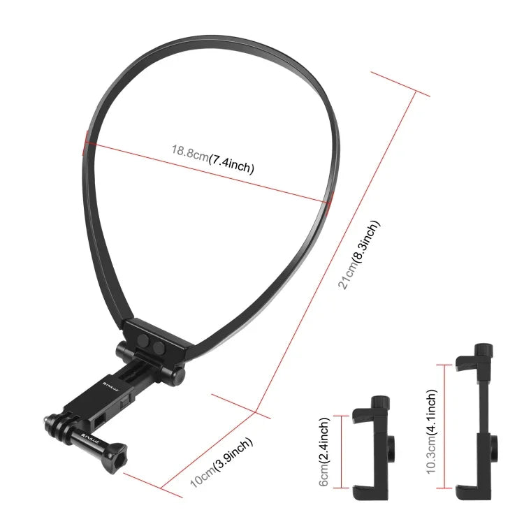 Support de cou réglable PULUZ pour caméras d'action GoPro et smartphones
