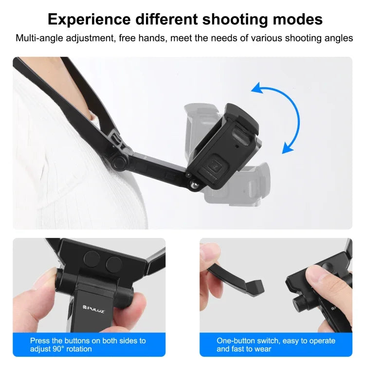 Support de cou réglable PULUZ pour caméras d'action GoPro et smartphones