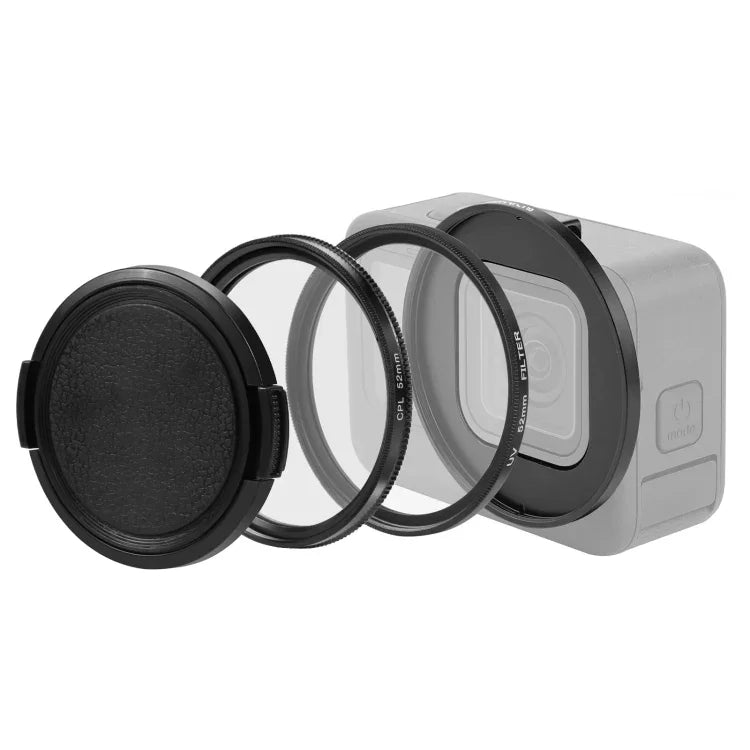 Filtre d'objectif PULUZ 52 mm CPL + UV avec bague d'adaptation pour GoPro HERO12 Black /11 Black /11 Black Mini /10 Black /9 Black, filtre CPL + UV