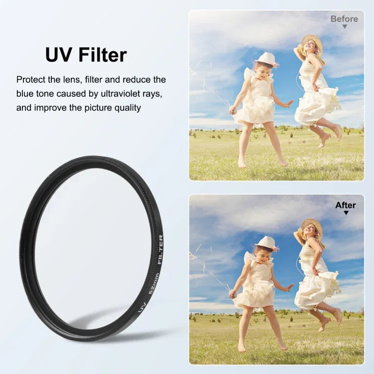 Filtre d'objectif PULUZ 52 mm CPL + UV avec bague d'adaptation pour GoPro HERO12 Black /11 Black /11 Black Mini /10 Black /9 Black, filtre CPL + UV