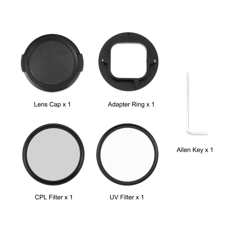 Filtre d'objectif PULUZ 52 mm CPL + UV avec bague d'adaptation pour GoPro HERO12 Black /11 Black /11 Black Mini /10 Black /9 Black, filtre CPL + UV