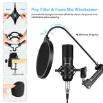 Kits microphone professionnel studio diffusion PULUZ avec bras ciseaux suspendu, support anti-choc métal et carte son USB, kits microphone (noir), kits microphone (or), kits microphone (argent)