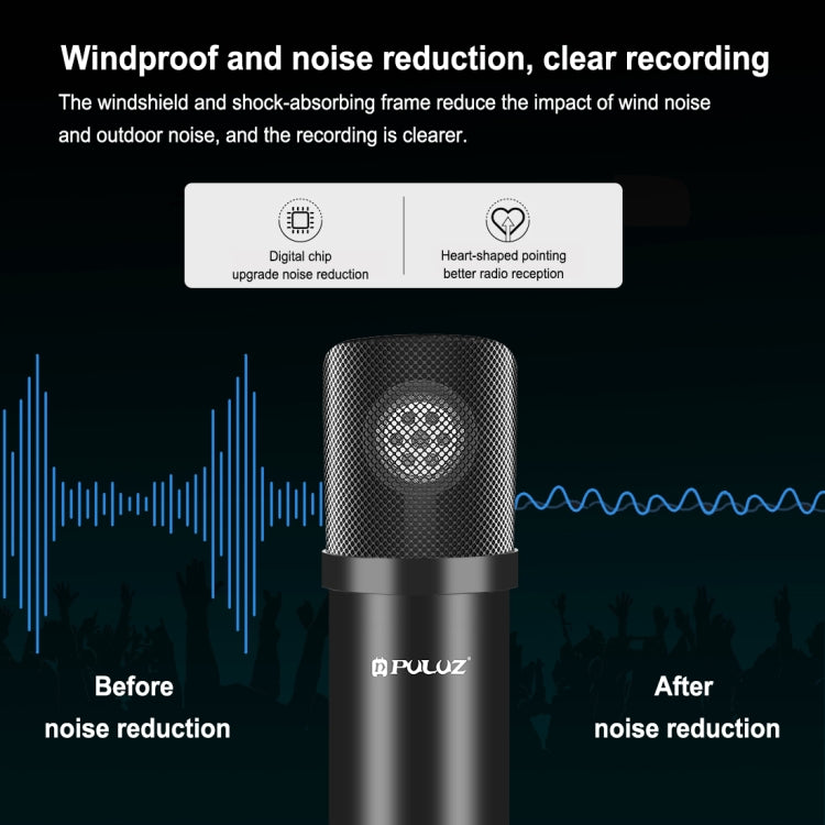 Kits microphone professionnel studio diffusion PULUZ avec bras ciseaux suspendu, support anti-choc métal et carte son USB, kits microphone (noir), kits microphone (or), kits microphone (argent)