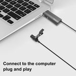 Microphone cravate filaire à clip USB PULUZ, microphone à condensateur silencieux, câble 1,2 m USB