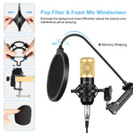 Kit microphone à condensateur PULUZ pour studio, diffusion et chant professionnel avec bras ciseaux suspendu, support anti-choc métallique et carte son USB, alimentation 48V, kit microphone 48V (or)