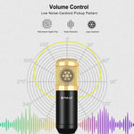 Kit microphone à condensateur PULUZ pour studio, diffusion et chant professionnel avec bras ciseaux suspendu, support anti-choc métallique et carte son USB, alimentation 48V, kit microphone 48V (or)