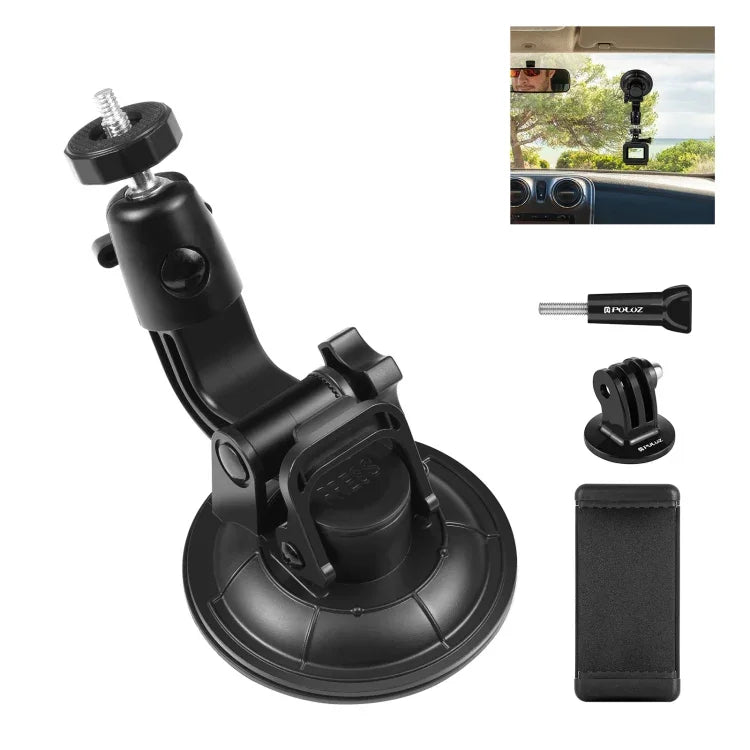 Support de téléphone à ventouse pour voiture PULUZ avec pince/vis/adaptateur pour trépied, ventouse pour téléphone de voiture