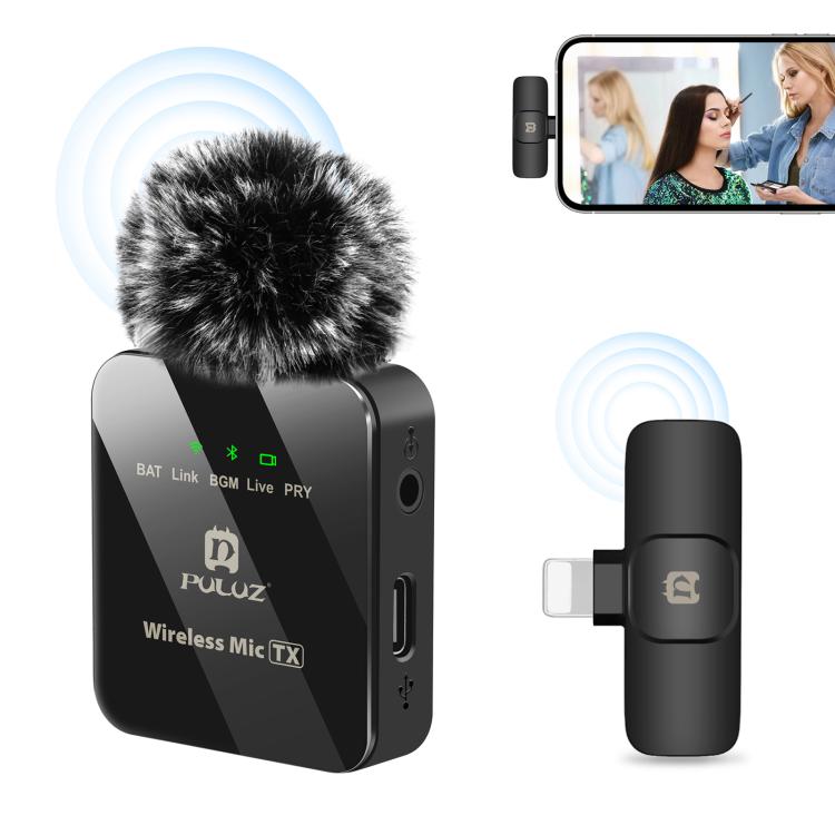 Microphone cravate sans fil PULUZ pour iPhone / iPad, récepteur 8 broches, 8 broches 1 TX + 1 RX