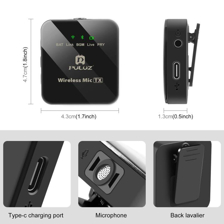 Microphone cravate sans fil PULUZ pour iPhone / iPad, récepteur 8 broches, 8 broches 1 TX + 1 RX