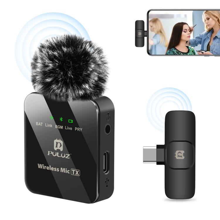 Microphone cravate sans fil PULUZ pour téléphone Type-C, récepteur Type-C, Type-C 1 TX + 1 RX