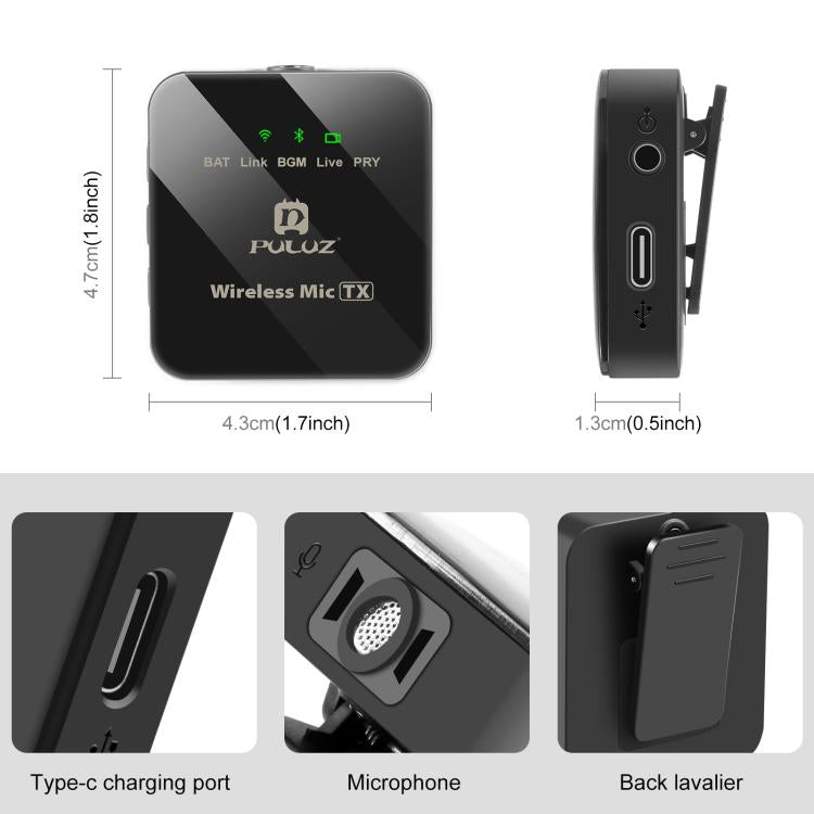 Microphone cravate sans fil PULUZ pour téléphone Type-C, récepteur Type-C, Type-C 1 TX + 1 RX