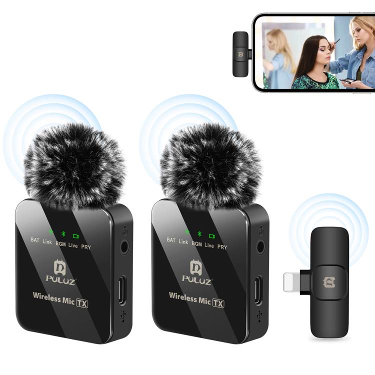 Microphone cravate sans fil PULUZ pour iPhone / iPad, récepteur 8 broches et microphones doubles, 8 broches 2 TX + 1 RX