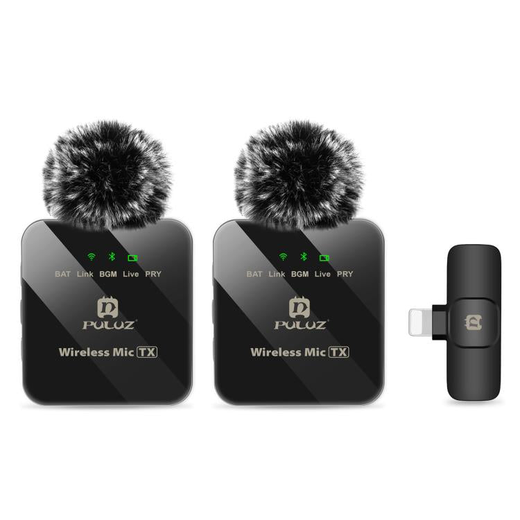 Microphone cravate sans fil PULUZ pour iPhone / iPad, récepteur 8 broches et microphones doubles, 8 broches 2 TX + 1 RX