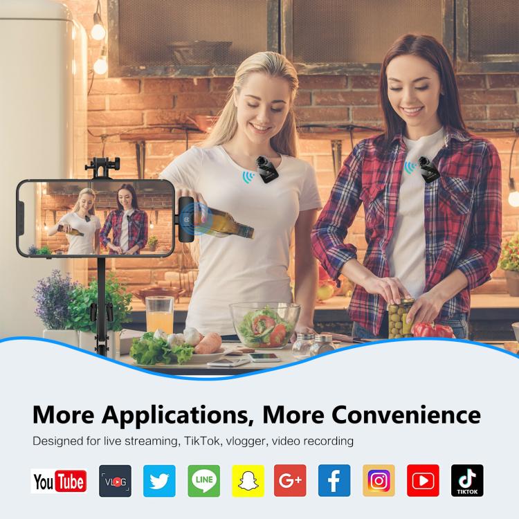 Microphone cravate sans fil PULUZ pour iPhone / iPad, récepteur 8 broches et microphones doubles, 8 broches 2 TX + 1 RX
