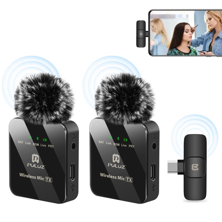 Microphone cravate sans fil PULUZ pour téléphone Type-C, récepteur Type-C et microphones doubles, Type-C 2 TX + 1 RX