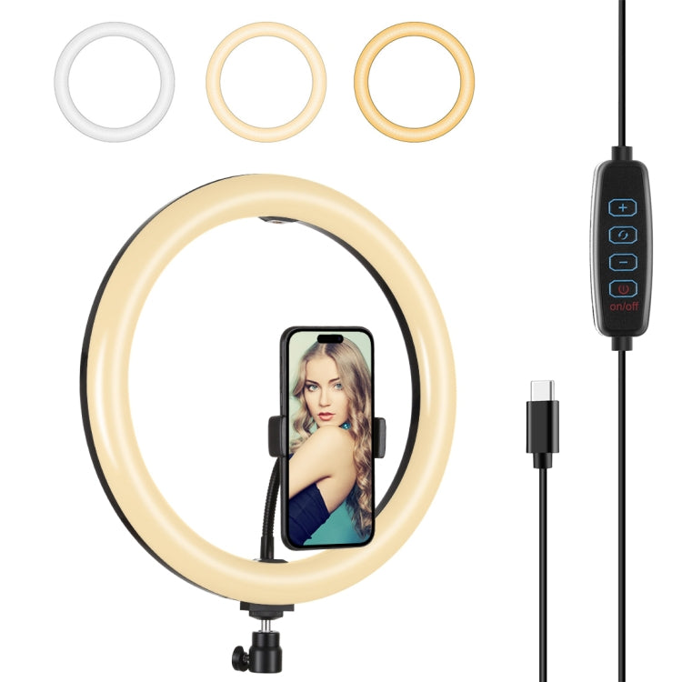 Anneau lumineux LED incurvé PULUZ PD20W 30 cm (11,8 pouces) Type-C à 3 modes, température de couleur double dimmable, lumière diffuse pour vlogging, selfie, photographie, vidéo avec pince pour téléphone, Type-C