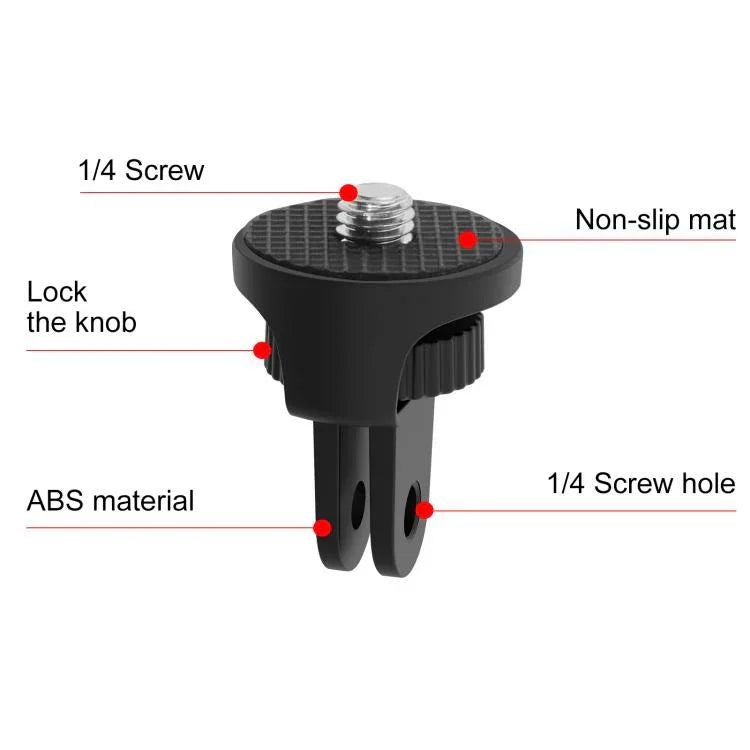 Adaptateur pour trépied de caméra d'action PULUZ à vis réglable 1/4 pouce en ABS, adaptateur pour caméra ABS