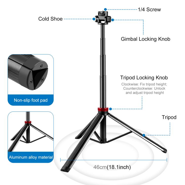 Support de lumière de remplissage de diffusion en alliage d'aluminium à 8 sections de 2m PULUZ Trépied télescopique