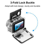 Boîtier étanche PULUZ 60 m pour DJI Osmo Action 5 Pro / 3 / 4, avec griffe porte-accessoires, fixation basique à boucle et vis. Boîtier étanche pour DJI Osmo Action 3 / 4.