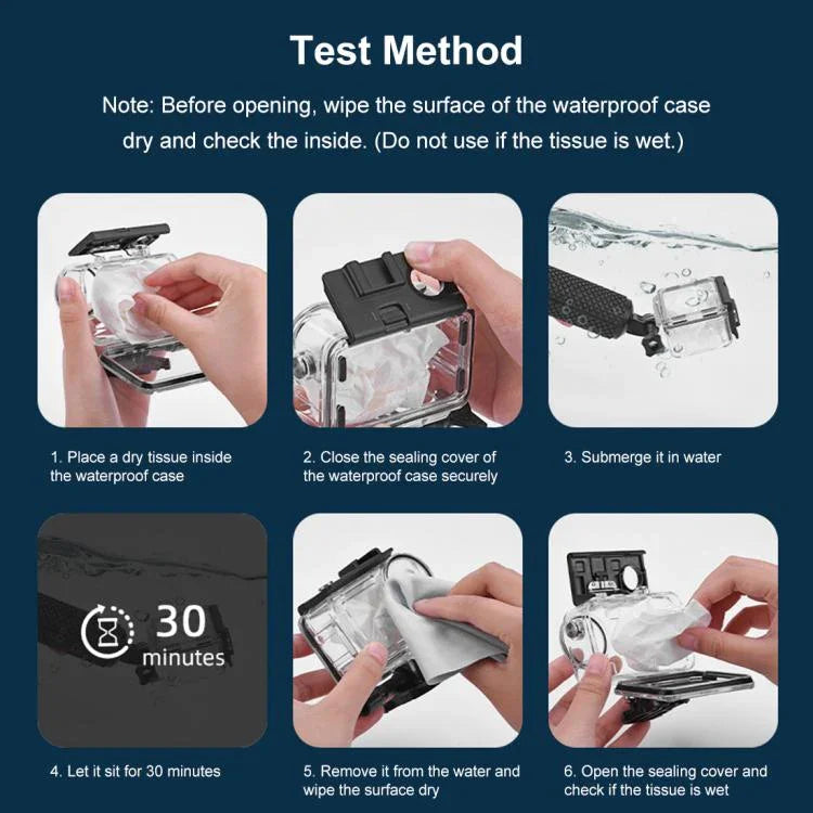 Boîtier étanche PULUZ 60 m pour DJI Osmo Action 5 Pro / 3 / 4, avec griffe porte-accessoires, fixation basique à boucle et vis. Boîtier étanche pour DJI Osmo Action 3 / 4.