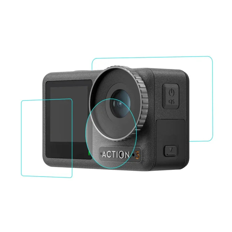 Film de protection en verre trempé anti-explosion pour écran avant et arrière de l'objectif PULUZ 3-en-1 de DJI Osmo Action 3