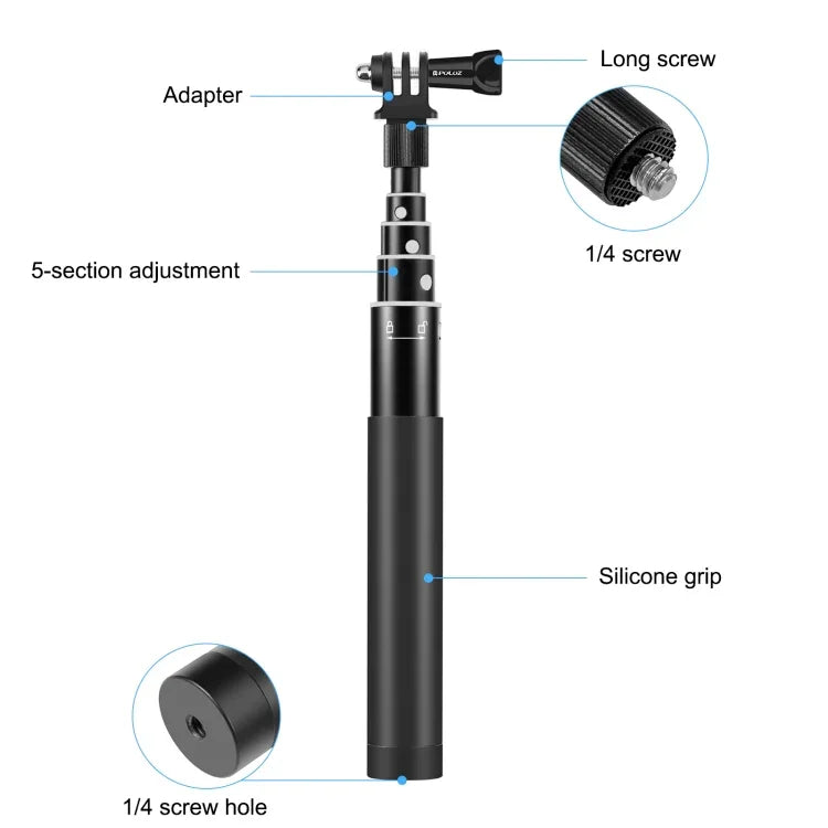 Perche à selfie monopode en métal PULUZ de 73,5 cm avec base adaptatrice invisible et vis pour Insta360 One RS / X2 / X3 / DJI Osmo 360, monopode de 70 cm